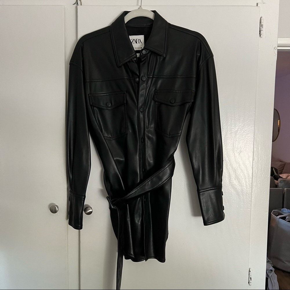 Zara Faux Leather Belted Jacket